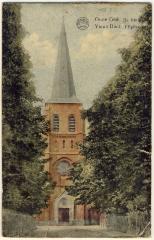 Mortsel: Heilig-Kruiskerk in de jaren 20 - ingekleurde postkaart